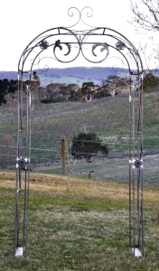 Ornate wrought iron garden arch